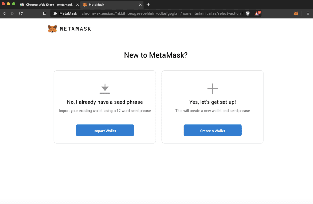 Выбор входа в MetaMask.